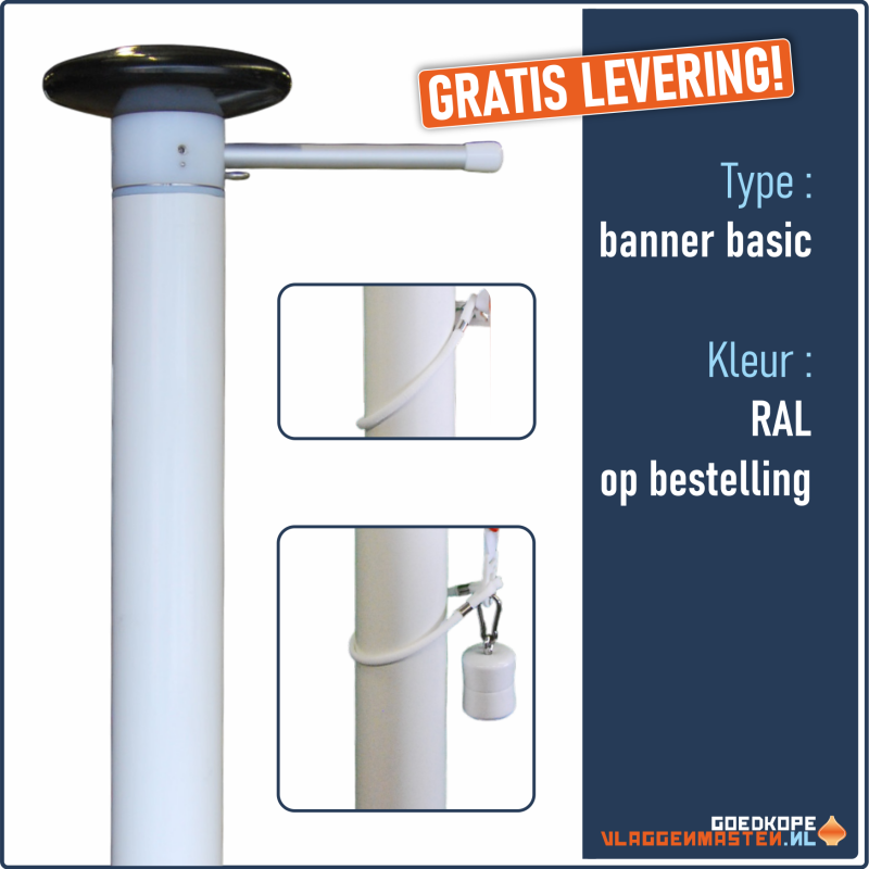 Vlaggenmast BANNER BASIC RAL - 6 meter 65 mm, incl. draaitop systeem met banieruithouder en knop