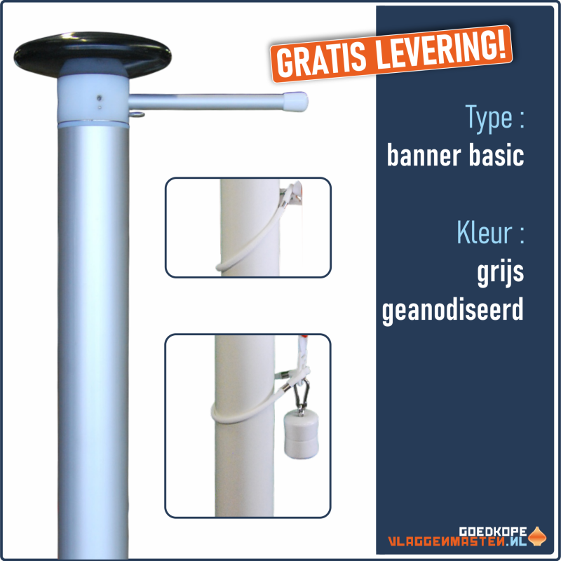 Vlaggenmast BANNER BASIC grijs - 8 meter 85 mm, incl. draaitop systeem met banieruithouder en knop