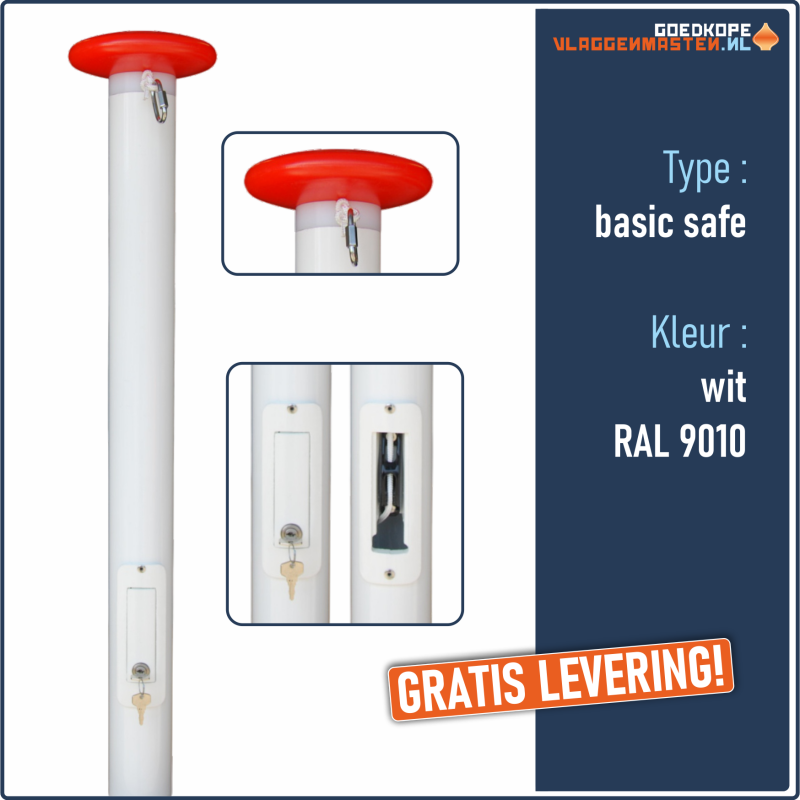 Vlaggenmast BASIC SAFE RAL - 7 meter 75 mm, incl. anti-diefstalsysteem en knop