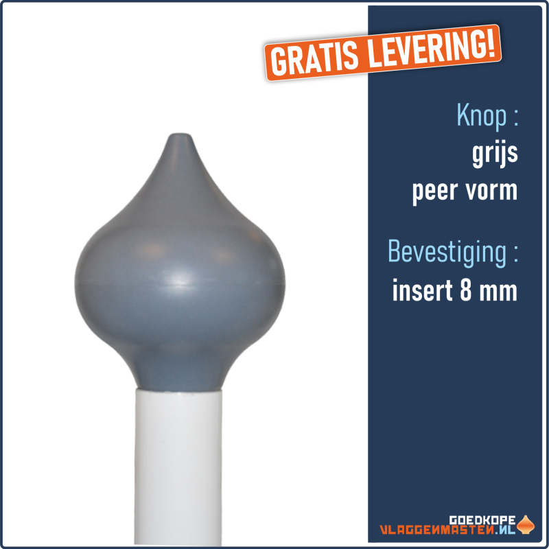 Knop grijs 145 mm, peer